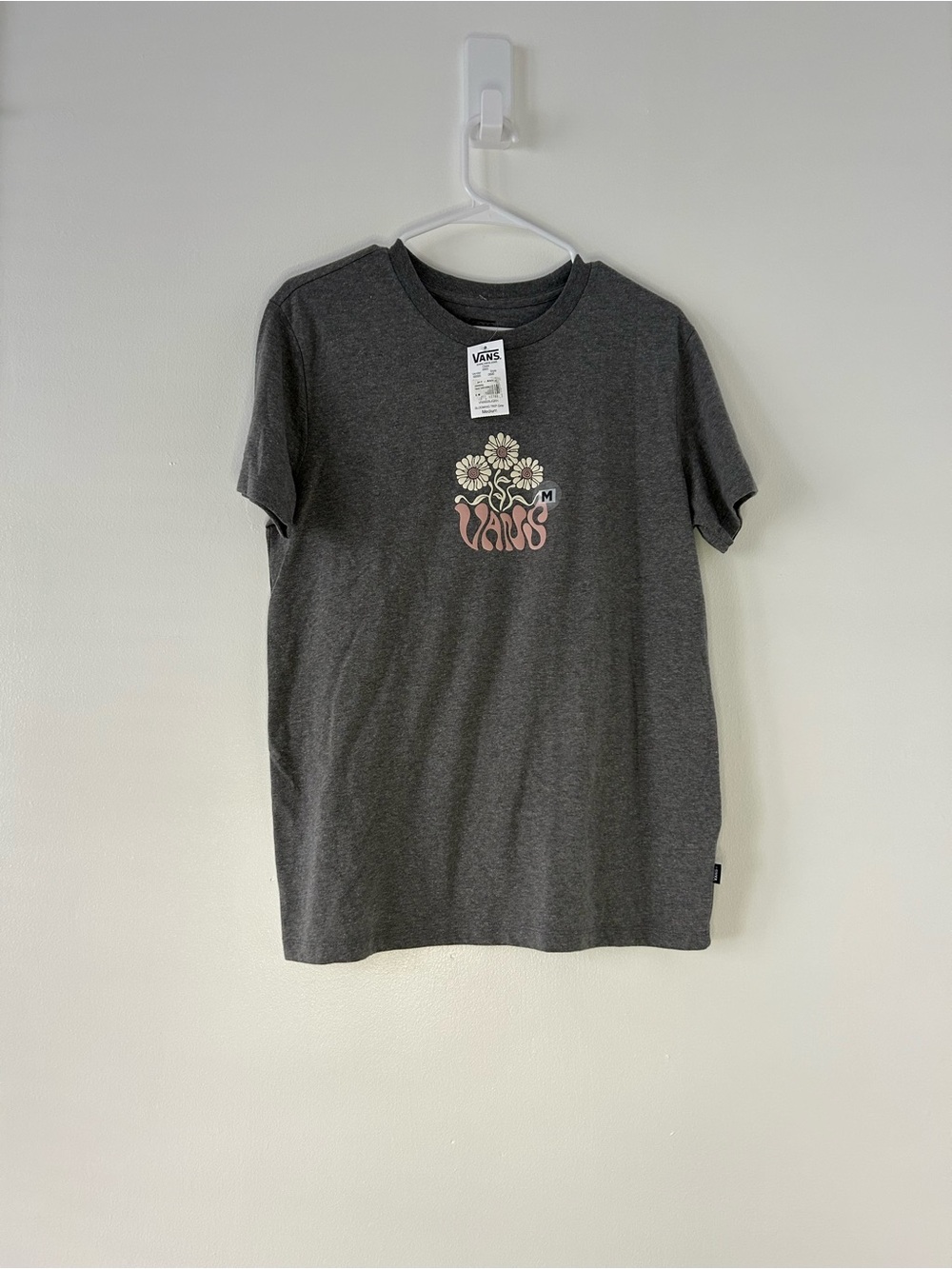 Vans Gray Tee with Pink & Cream Floral Logo